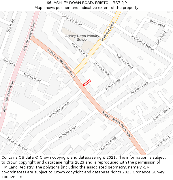 66, ASHLEY DOWN ROAD, BRISTOL, BS7 9JP: Location map and indicative extent of plot