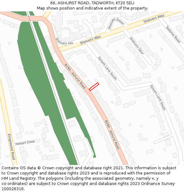 66, ASHURST ROAD, TADWORTH, KT20 5EU: Location map and indicative extent of plot