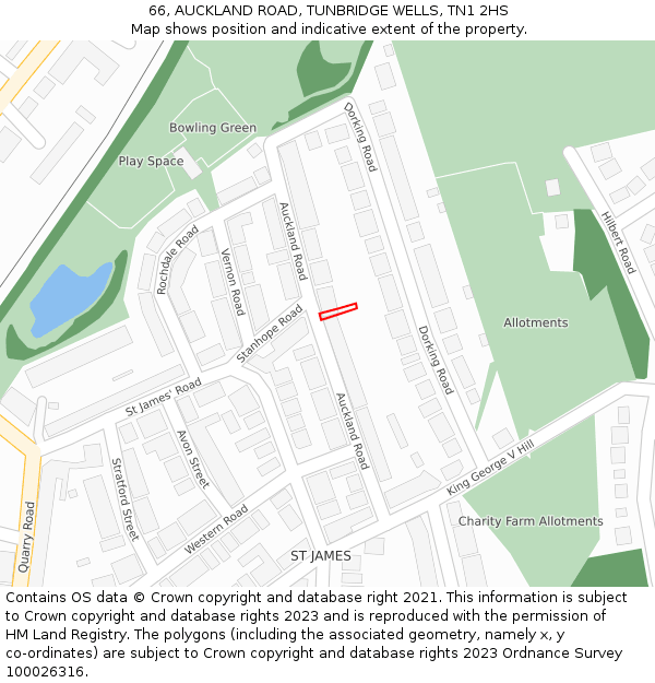 66, AUCKLAND ROAD, TUNBRIDGE WELLS, TN1 2HS: Location map and indicative extent of plot