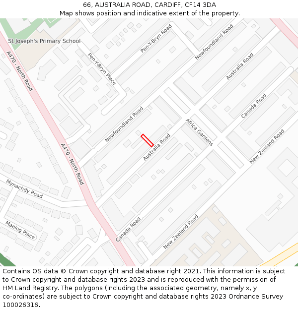 66, AUSTRALIA ROAD, CARDIFF, CF14 3DA: Location map and indicative extent of plot