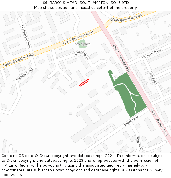 66, BARONS MEAD, SOUTHAMPTON, SO16 9TD: Location map and indicative extent of plot