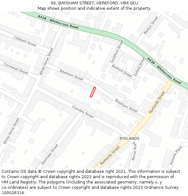 66, BAYSHAM STREET, HEREFORD, HR4 0EU: Location map and indicative extent of plot