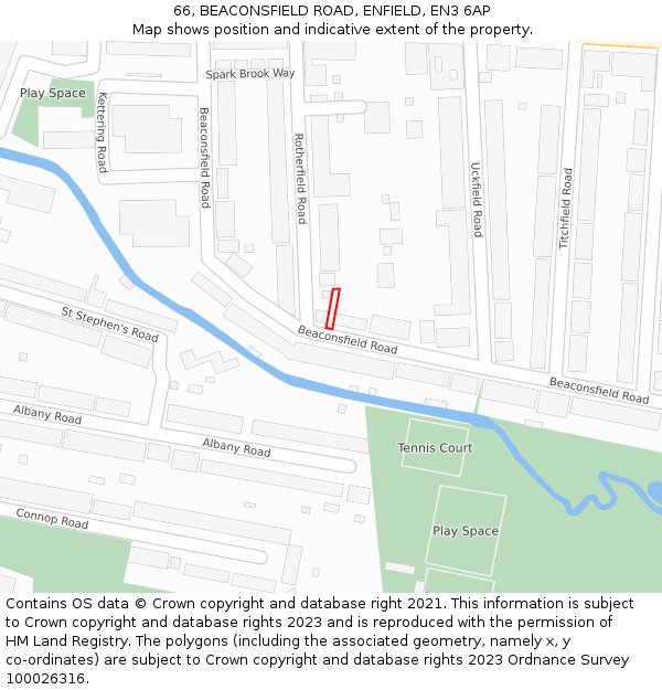 66, BEACONSFIELD ROAD, ENFIELD, EN3 6AP: Location map and indicative extent of plot