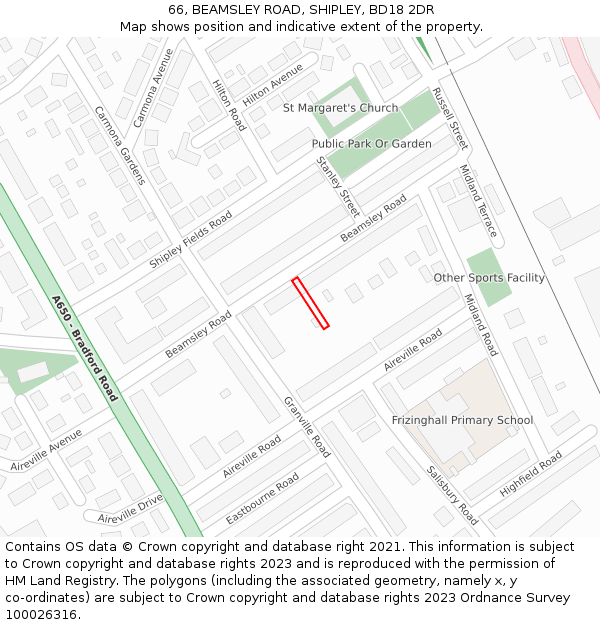 66, BEAMSLEY ROAD, SHIPLEY, BD18 2DR: Location map and indicative extent of plot