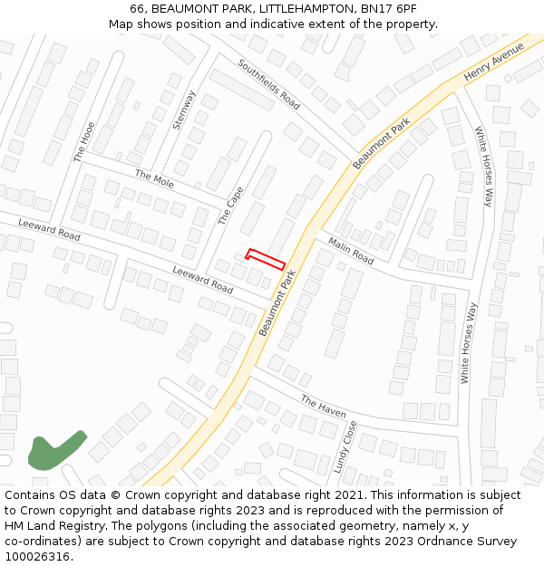 66, BEAUMONT PARK, LITTLEHAMPTON, BN17 6PF: Location map and indicative extent of plot