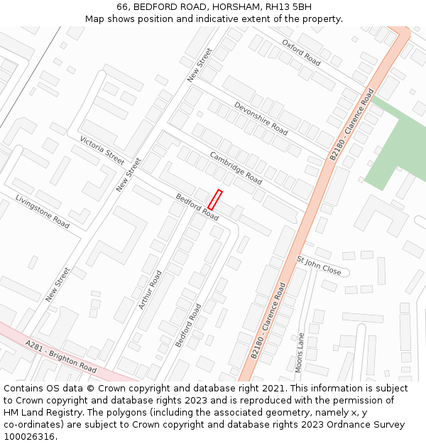 66, BEDFORD ROAD, HORSHAM, RH13 5BH: Location map and indicative extent of plot