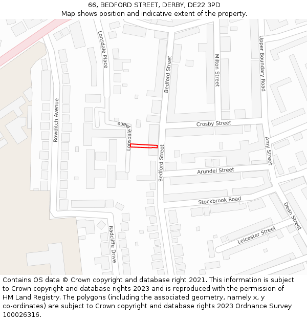 66, BEDFORD STREET, DERBY, DE22 3PD: Location map and indicative extent of plot