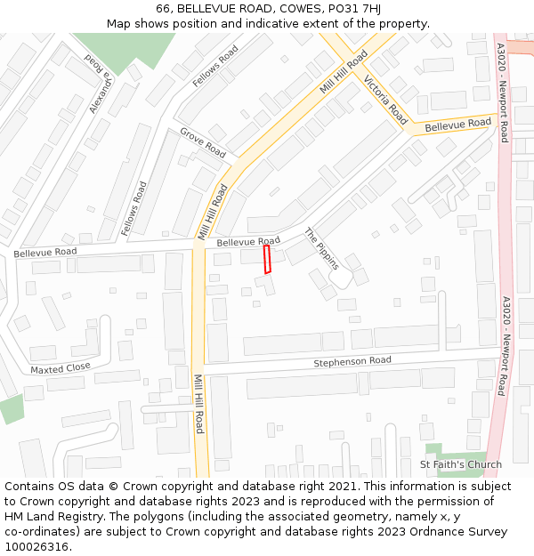 66, BELLEVUE ROAD, COWES, PO31 7HJ: Location map and indicative extent of plot