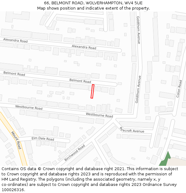 66, BELMONT ROAD, WOLVERHAMPTON, WV4 5UE: Location map and indicative extent of plot