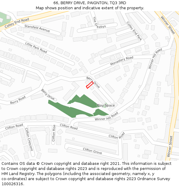 66, BERRY DRIVE, PAIGNTON, TQ3 3RD: Location map and indicative extent of plot