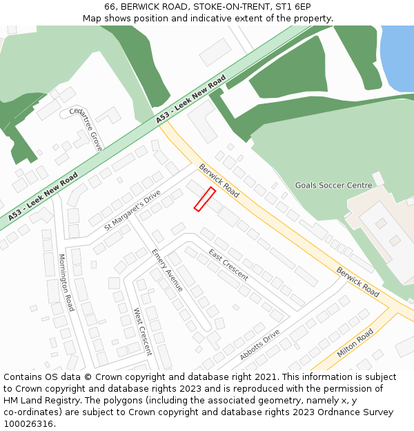 66, BERWICK ROAD, STOKE-ON-TRENT, ST1 6EP: Location map and indicative extent of plot