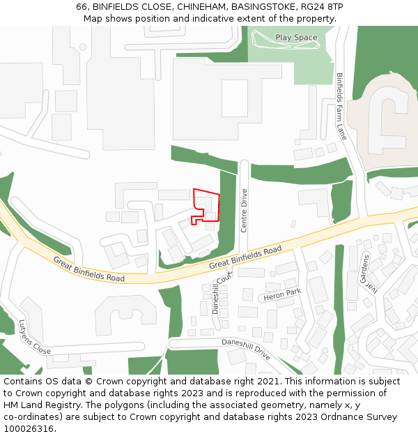 66, BINFIELDS CLOSE, CHINEHAM, BASINGSTOKE, RG24 8TP: Location map and indicative extent of plot