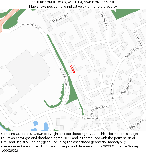 66, BIRDCOMBE ROAD, WESTLEA, SWINDON, SN5 7BL: Location map and indicative extent of plot