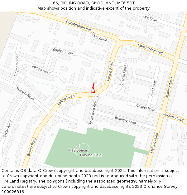 66, BIRLING ROAD, SNODLAND, ME6 5DT: Location map and indicative extent of plot