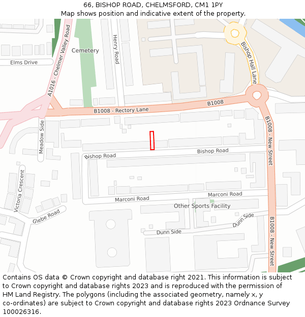 66, BISHOP ROAD, CHELMSFORD, CM1 1PY: Location map and indicative extent of plot