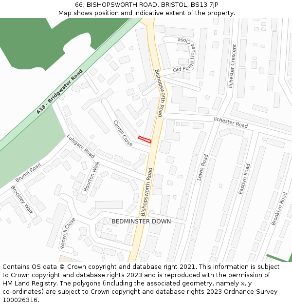 66, BISHOPSWORTH ROAD, BRISTOL, BS13 7JP: Location map and indicative extent of plot