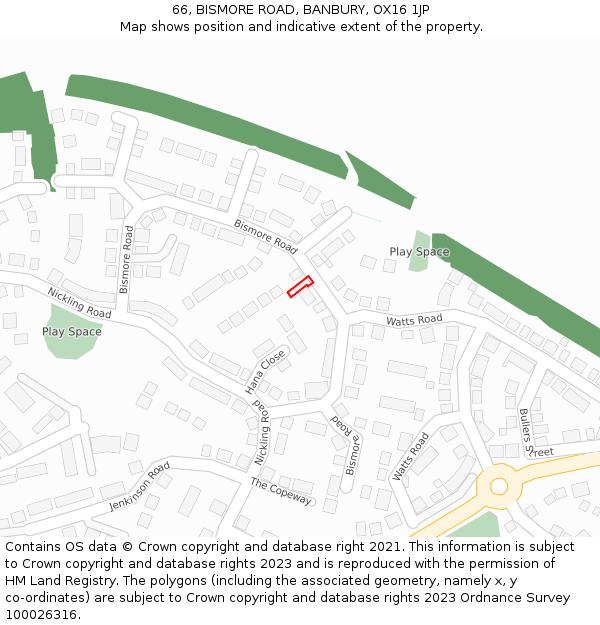 66, BISMORE ROAD, BANBURY, OX16 1JP: Location map and indicative extent of plot