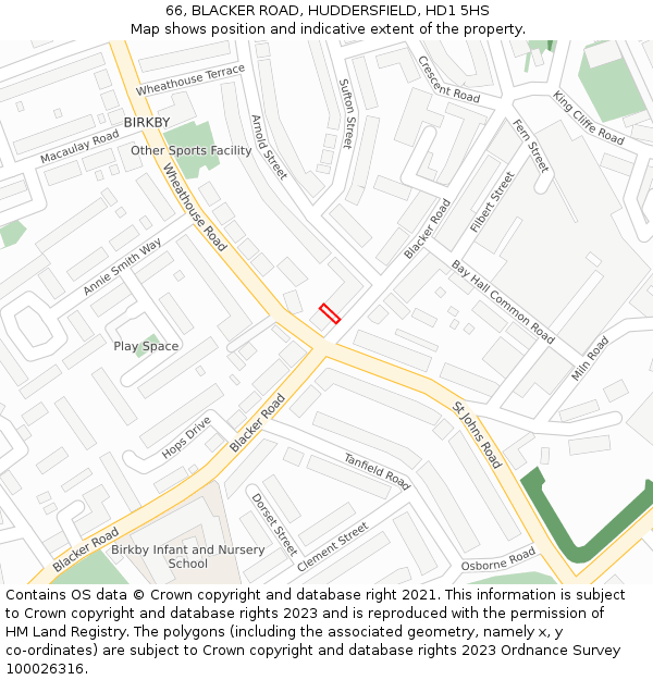 66, BLACKER ROAD, HUDDERSFIELD, HD1 5HS: Location map and indicative extent of plot