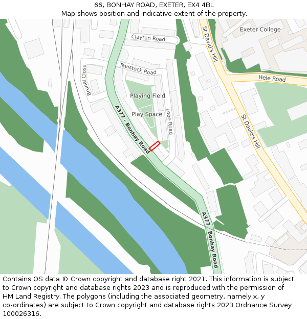 66, BONHAY ROAD, EXETER, EX4 4BL: Location map and indicative extent of plot