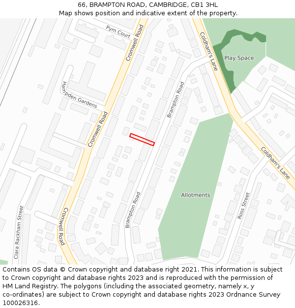 66, BRAMPTON ROAD, CAMBRIDGE, CB1 3HL: Location map and indicative extent of plot