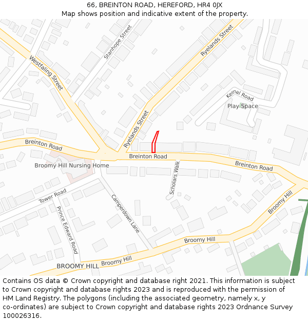66, BREINTON ROAD, HEREFORD, HR4 0JX: Location map and indicative extent of plot