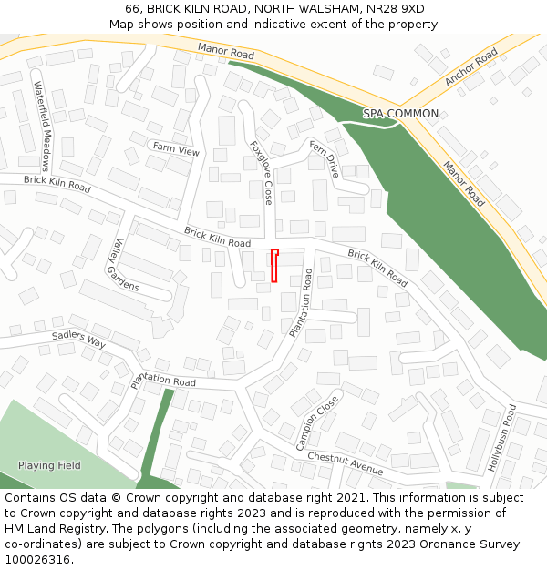 66, BRICK KILN ROAD, NORTH WALSHAM, NR28 9XD: Location map and indicative extent of plot