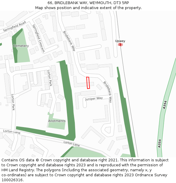 66, BRIDLEBANK WAY, WEYMOUTH, DT3 5RP: Location map and indicative extent of plot