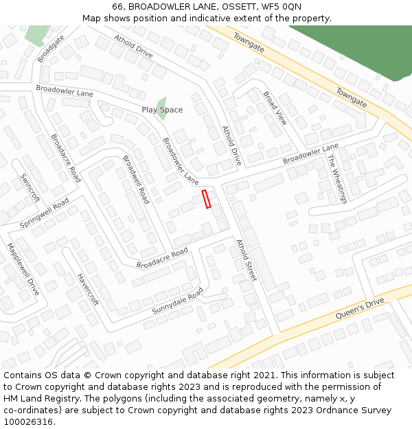 66, BROADOWLER LANE, OSSETT, WF5 0QN: Location map and indicative extent of plot