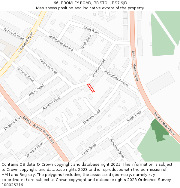 66, BROMLEY ROAD, BRISTOL, BS7 9JD: Location map and indicative extent of plot
