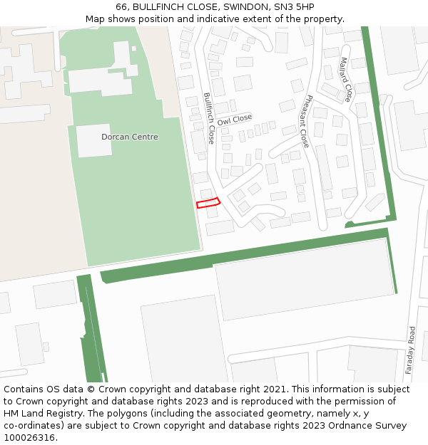66, BULLFINCH CLOSE, SWINDON, SN3 5HP: Location map and indicative extent of plot