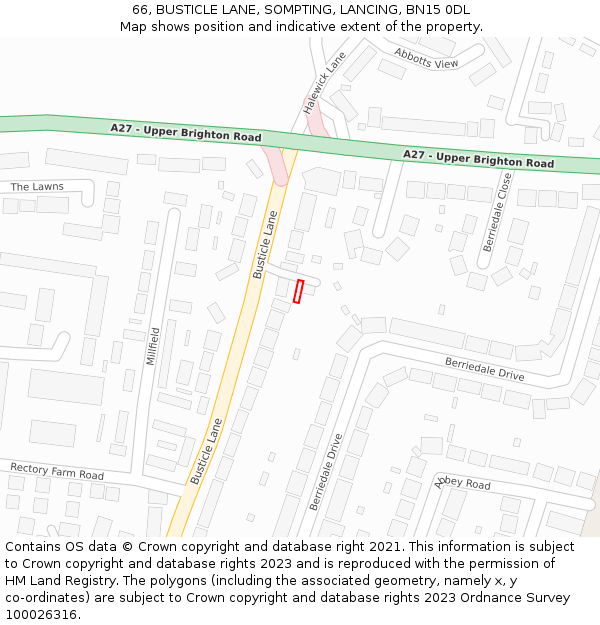 66, BUSTICLE LANE, SOMPTING, LANCING, BN15 0DL: Location map and indicative extent of plot