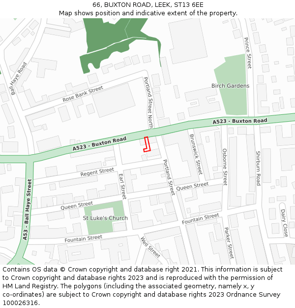 66, BUXTON ROAD, LEEK, ST13 6EE: Location map and indicative extent of plot