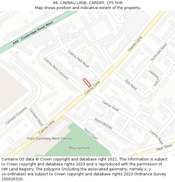 66, CAERAU LANE, CARDIFF, CF5 5HR: Location map and indicative extent of plot