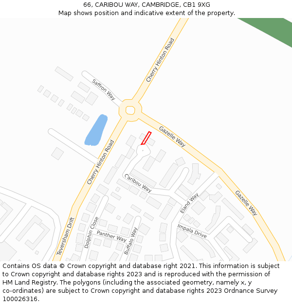 66, CARIBOU WAY, CAMBRIDGE, CB1 9XG: Location map and indicative extent of plot