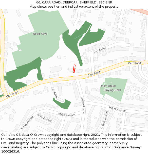 66, CARR ROAD, DEEPCAR, SHEFFIELD, S36 2NR: Location map and indicative extent of plot