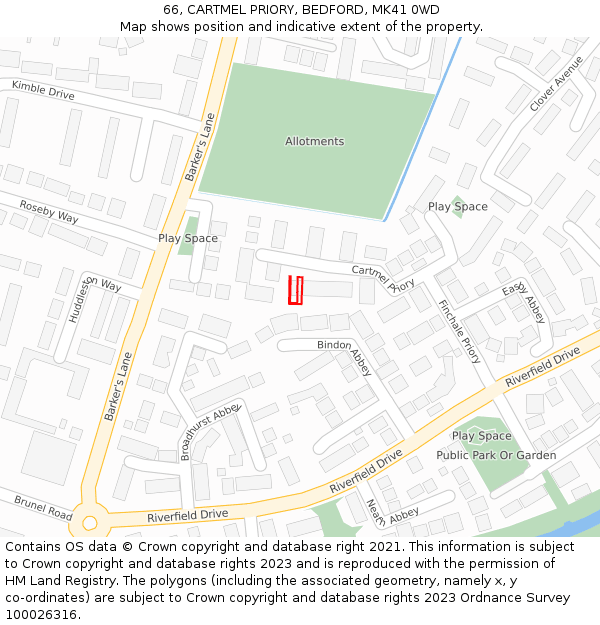 66, CARTMEL PRIORY, BEDFORD, MK41 0WD: Location map and indicative extent of plot