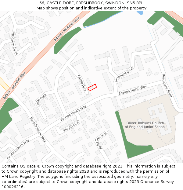 66, CASTLE DORE, FRESHBROOK, SWINDON, SN5 8PH: Location map and indicative extent of plot