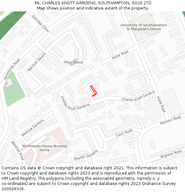 66, CHARLES KNOTT GARDENS, SOUTHAMPTON, SO15 2TG: Location map and indicative extent of plot