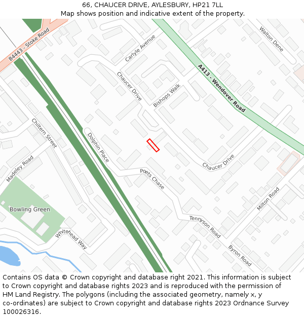 66, CHAUCER DRIVE, AYLESBURY, HP21 7LL: Location map and indicative extent of plot