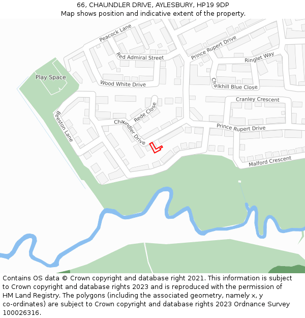 66, CHAUNDLER DRIVE, AYLESBURY, HP19 9DP: Location map and indicative extent of plot