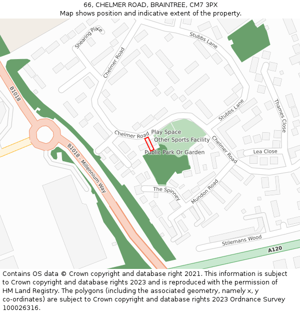66, CHELMER ROAD, BRAINTREE, CM7 3PX: Location map and indicative extent of plot