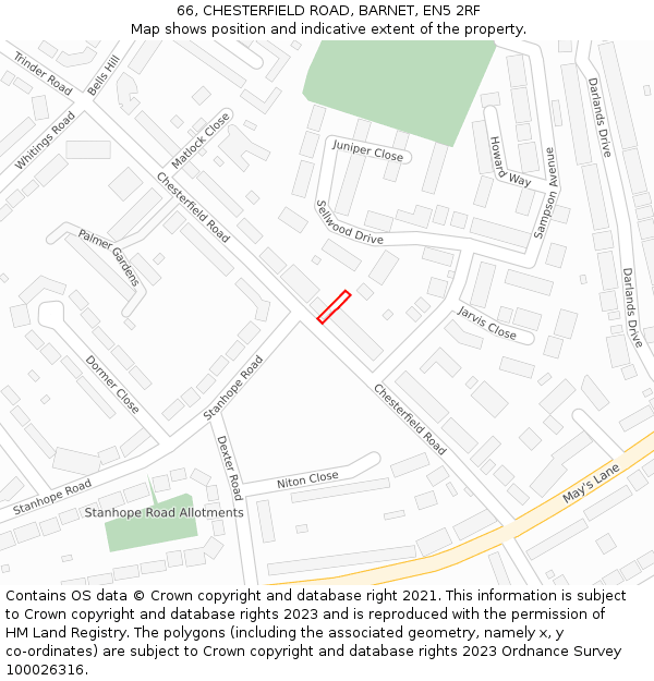 66, CHESTERFIELD ROAD, BARNET, EN5 2RF: Location map and indicative extent of plot