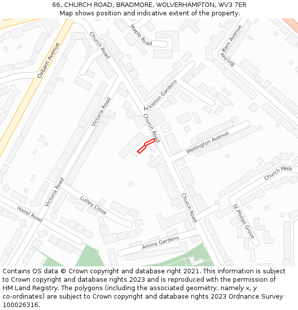66, CHURCH ROAD, BRADMORE, WOLVERHAMPTON, WV3 7ER: Location map and indicative extent of plot