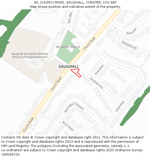 66, CHURCH ROAD, SAUGHALL, CHESTER, CH1 6EP: Location map and indicative extent of plot