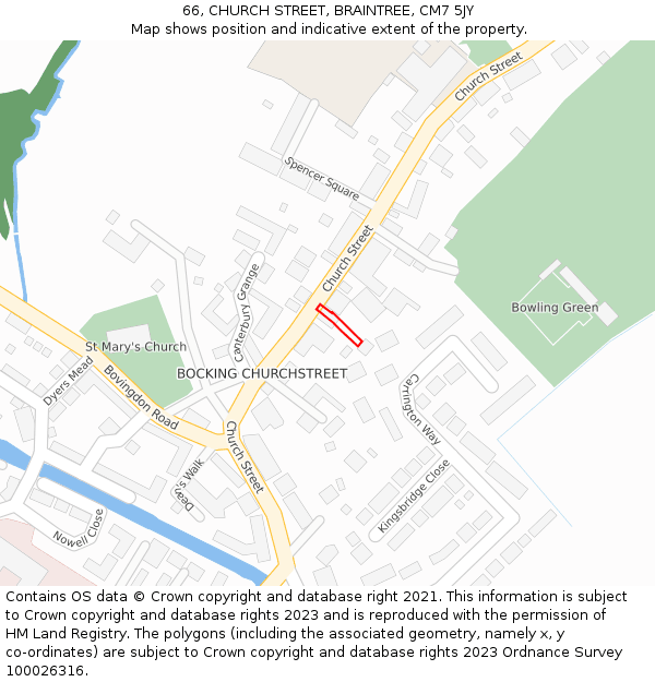 66, CHURCH STREET, BRAINTREE, CM7 5JY: Location map and indicative extent of plot