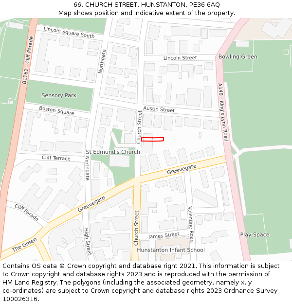 66, CHURCH STREET, HUNSTANTON, PE36 6AQ: Location map and indicative extent of plot