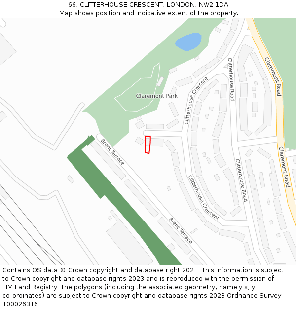 66, CLITTERHOUSE CRESCENT, LONDON, NW2 1DA: Location map and indicative extent of plot