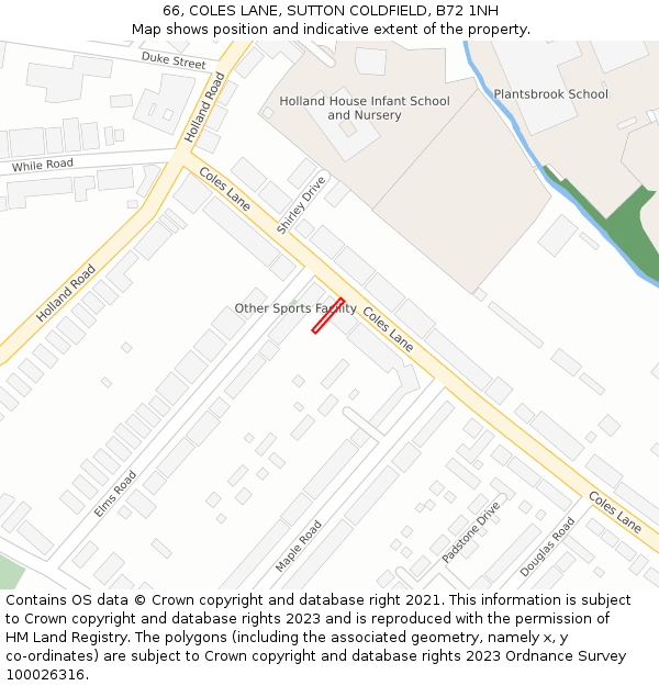 66, COLES LANE, SUTTON COLDFIELD, B72 1NH: Location map and indicative extent of plot