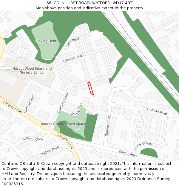 66, COLNHURST ROAD, WATFORD, WD17 4BZ: Location map and indicative extent of plot