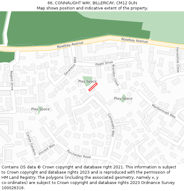 66, CONNAUGHT WAY, BILLERICAY, CM12 0UN: Location map and indicative extent of plot